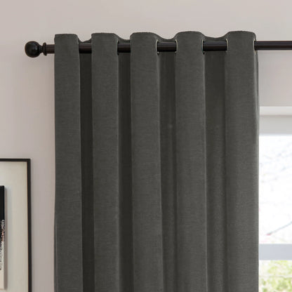 Furn Soft Chenille Blackout Eyelet Curtains - Charcoal