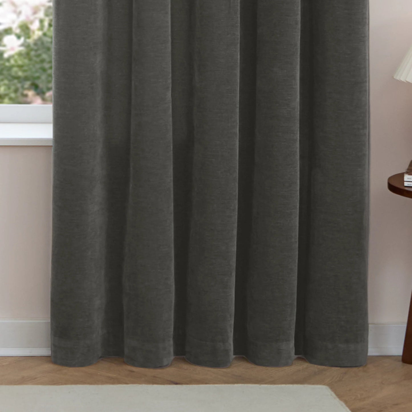 Furn Soft Chenille Blackout Eyelet Curtains - Charcoal