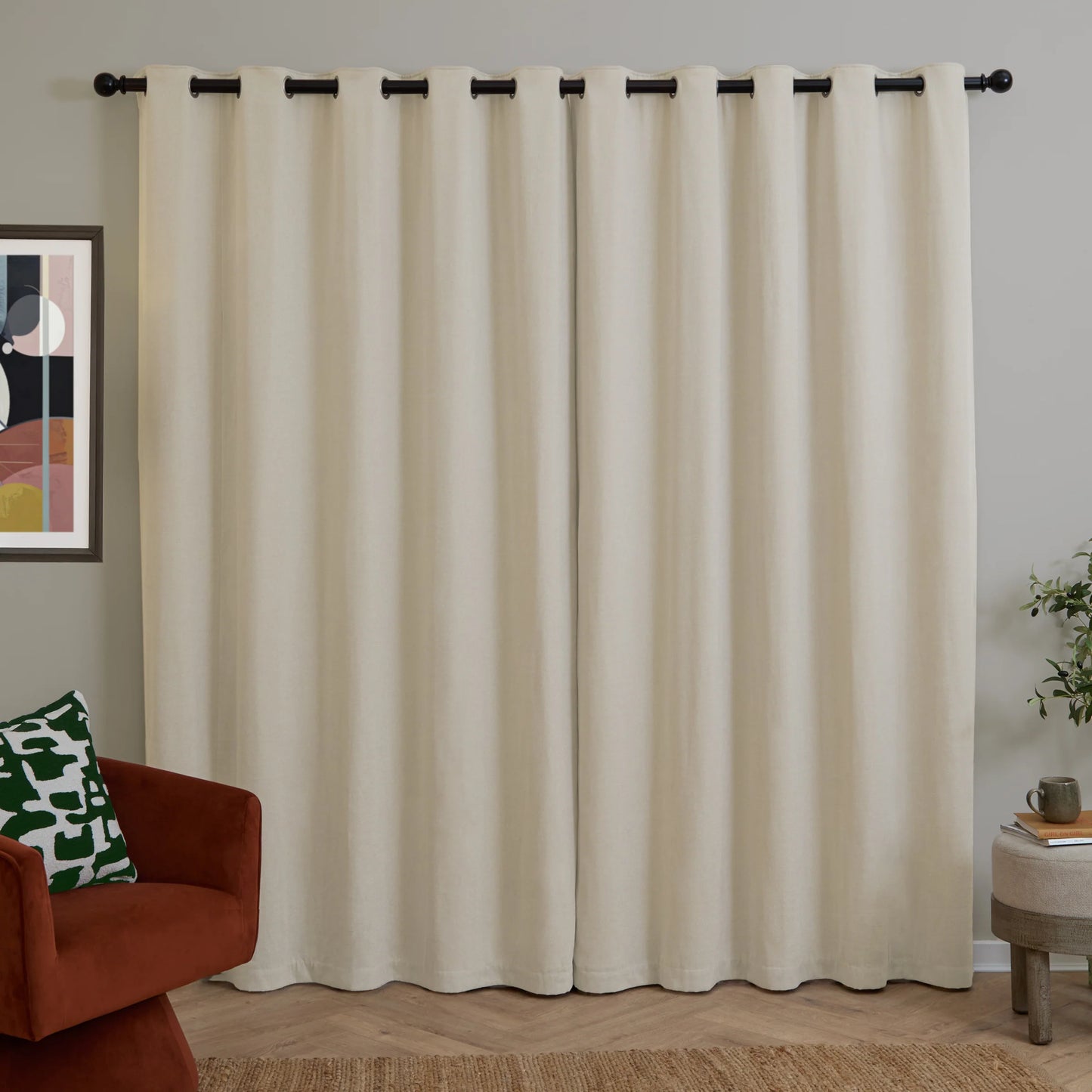 Furn Soft Chenille Blackout Eyelet Curtains - Ecru