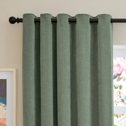 Furn Soft Chenille Blackout Eyelet Curtains - Green