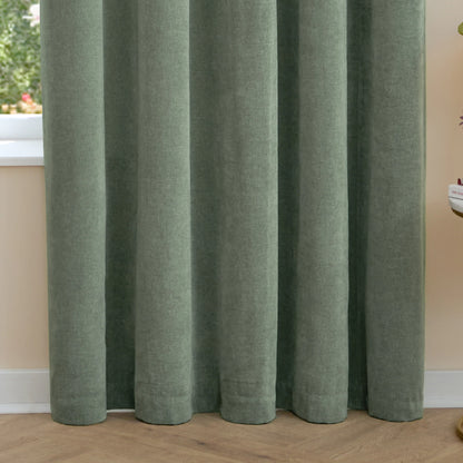 Furn Soft Chenille Blackout Eyelet Curtains - Green