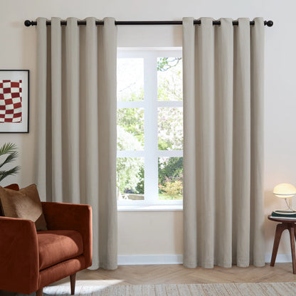 Furn Soft Chenille Blackout Eyelet Curtains - Natural