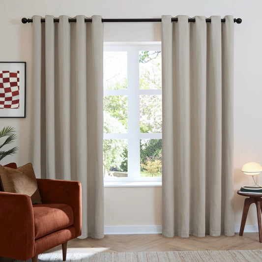 Furn Soft Chenille Blackout Eyelet Curtains - Natural