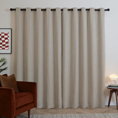 Furn Soft Chenille Blackout Eyelet Curtains - Natural