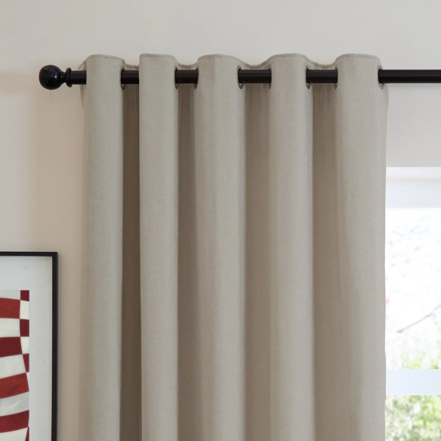 Furn Soft Chenille Blackout Eyelet Curtains - Natural