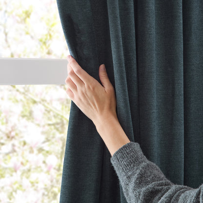 Furn Soft Chenille Blackout Eyelet Curtains - Navy