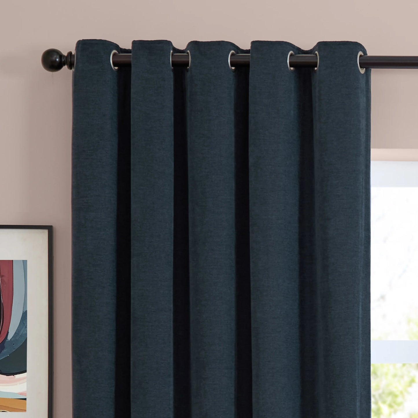 Furn Soft Chenille Blackout Eyelet Curtains - Navy