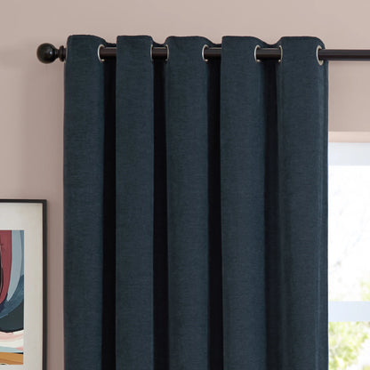 Furn Soft Chenille Blackout Eyelet Curtains - Navy