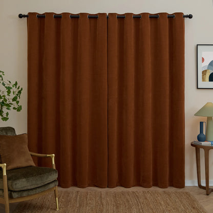 Furn Soft Chenille Blackout Eyelet Curtains - Rust