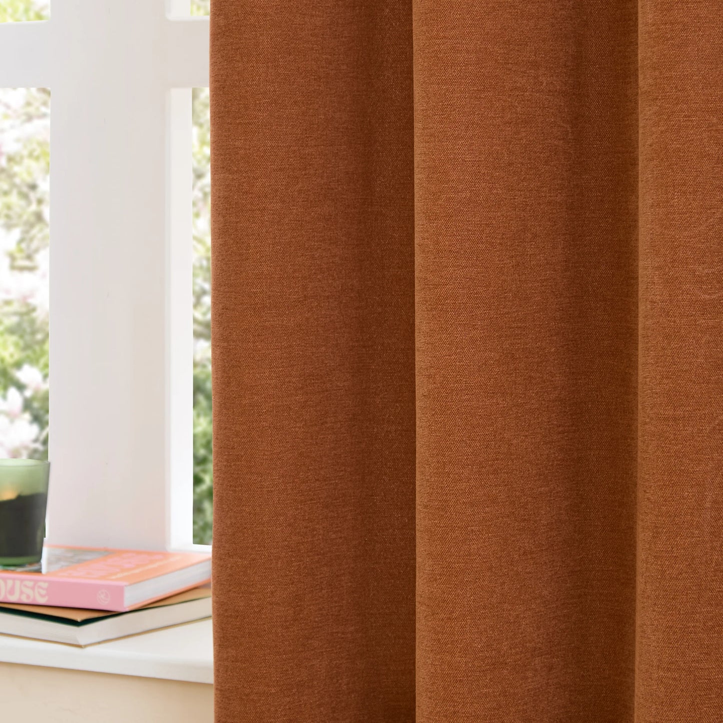 Furn Soft Chenille Blackout Eyelet Curtains - Rust
