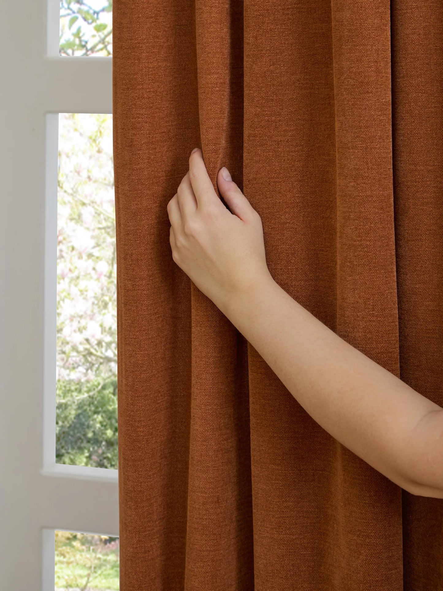 Furn Soft Chenille Blackout Eyelet Curtains - Rust