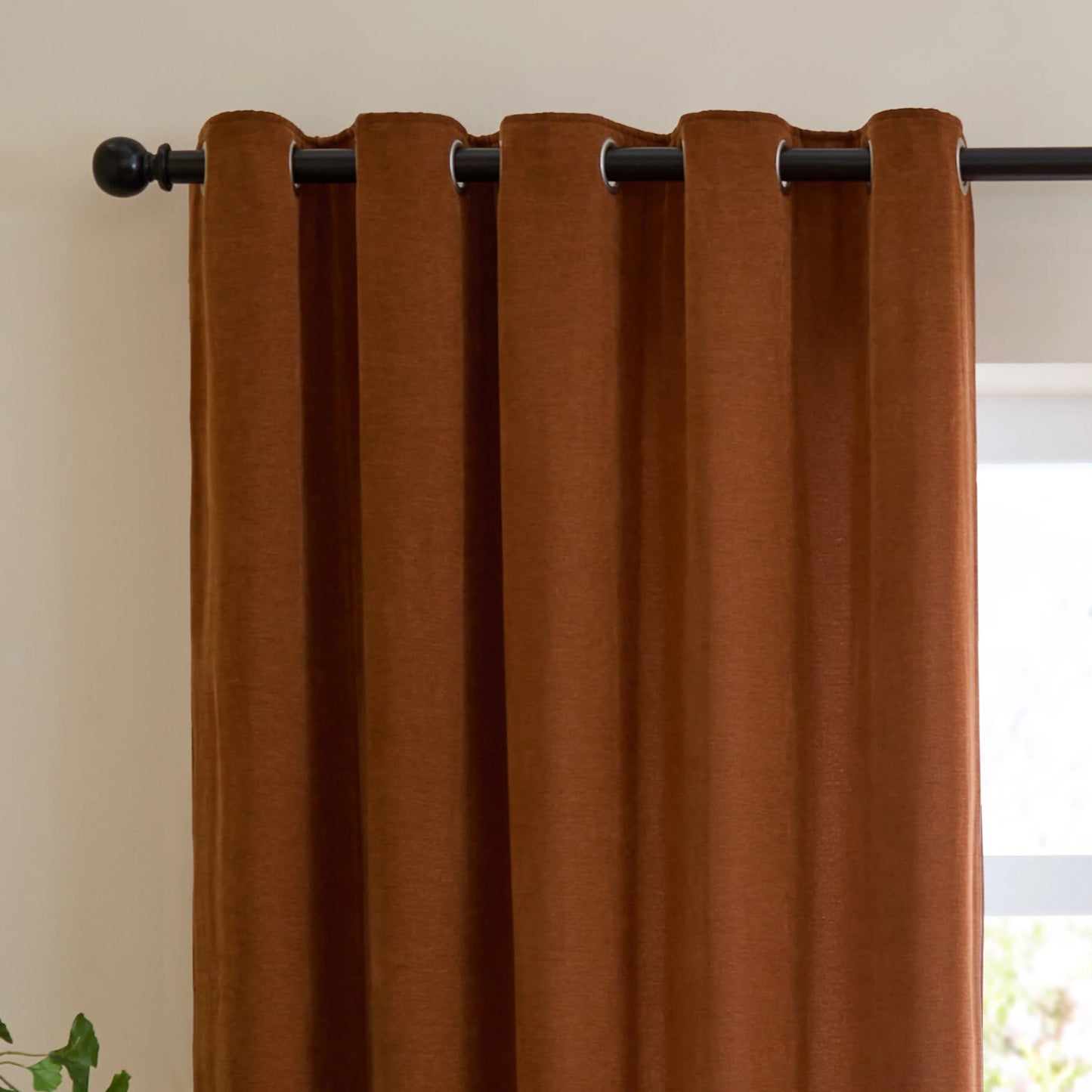Furn Soft Chenille Blackout Eyelet Curtains - Rust