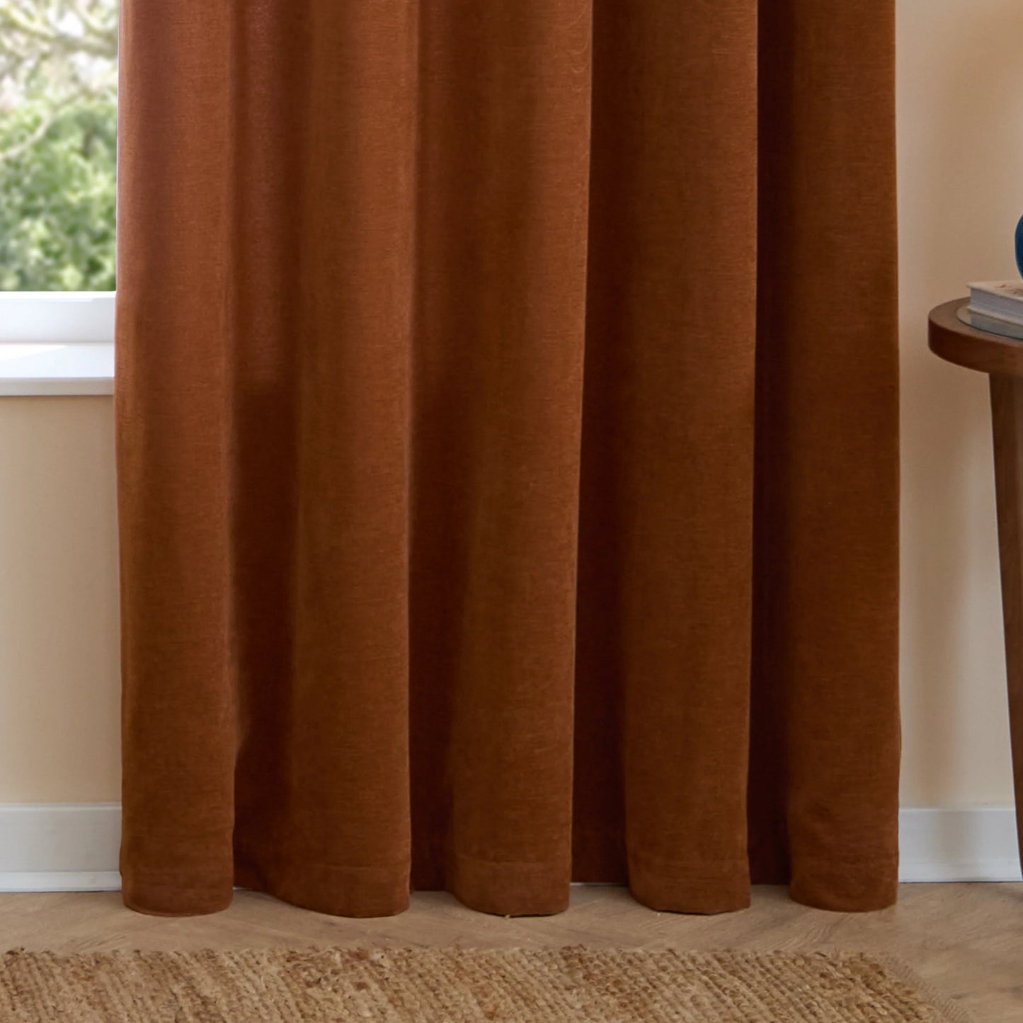 Furn Soft Chenille Blackout Eyelet Curtains - Rust