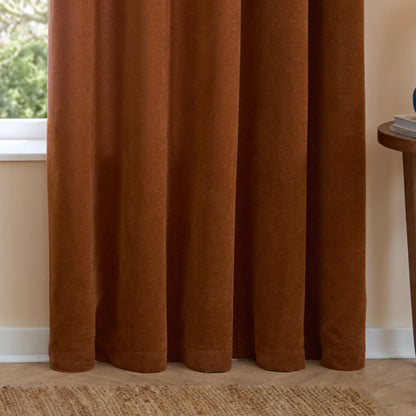 Furn Soft Chenille Blackout Eyelet Curtains - Rust