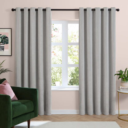 Furn Soft Chenille Blackout Eyelet Curtains - Silver