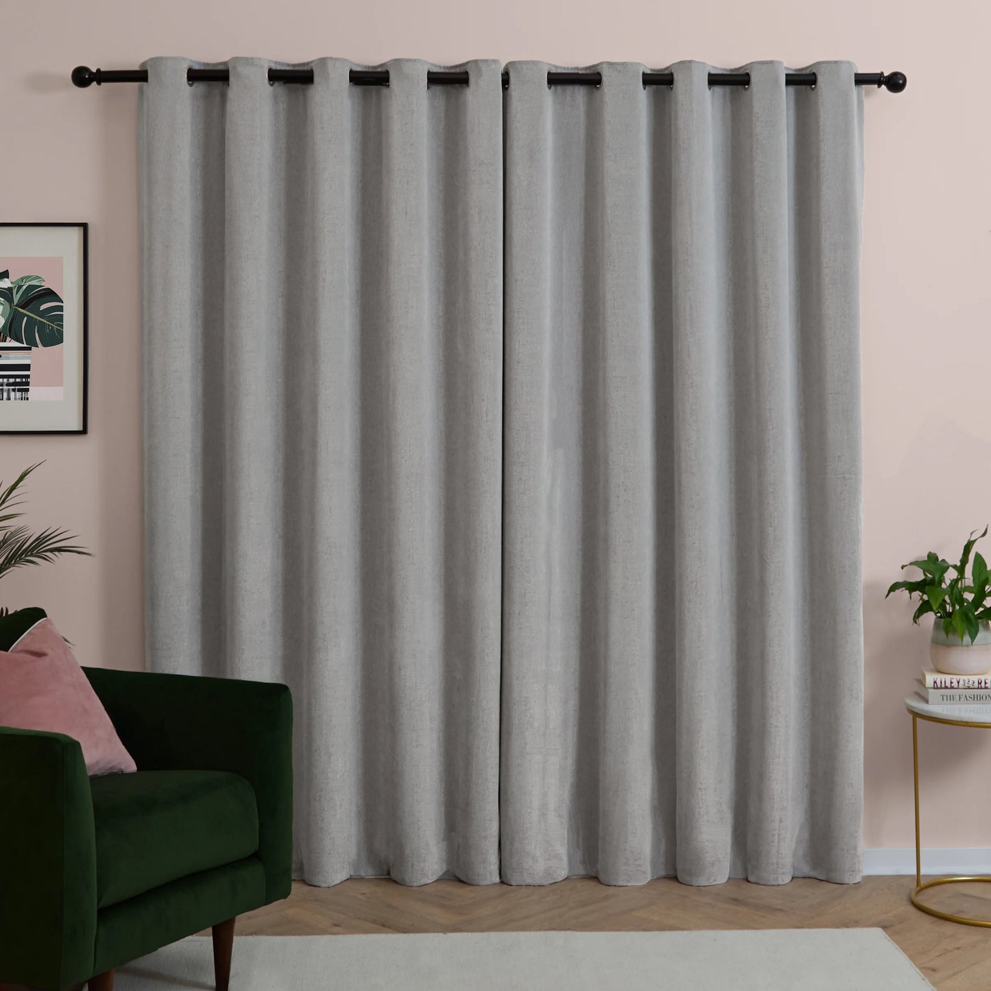 Furn Soft Chenille Blackout Eyelet Curtains - Silver