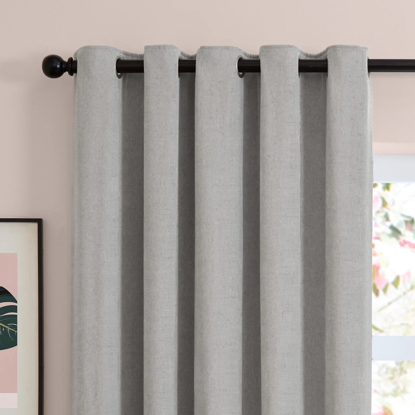 Furn Soft Chenille Blackout Eyelet Curtains - Silver