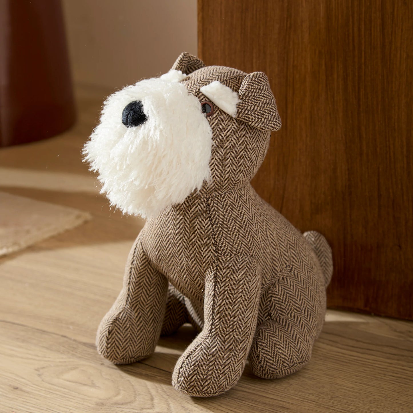 Furn Schnauzer Dog Herringbone Doorstop - Brown