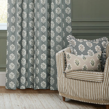 Sanderson Sessile Leaf Pencil Pleat Curtains - Delph Blue