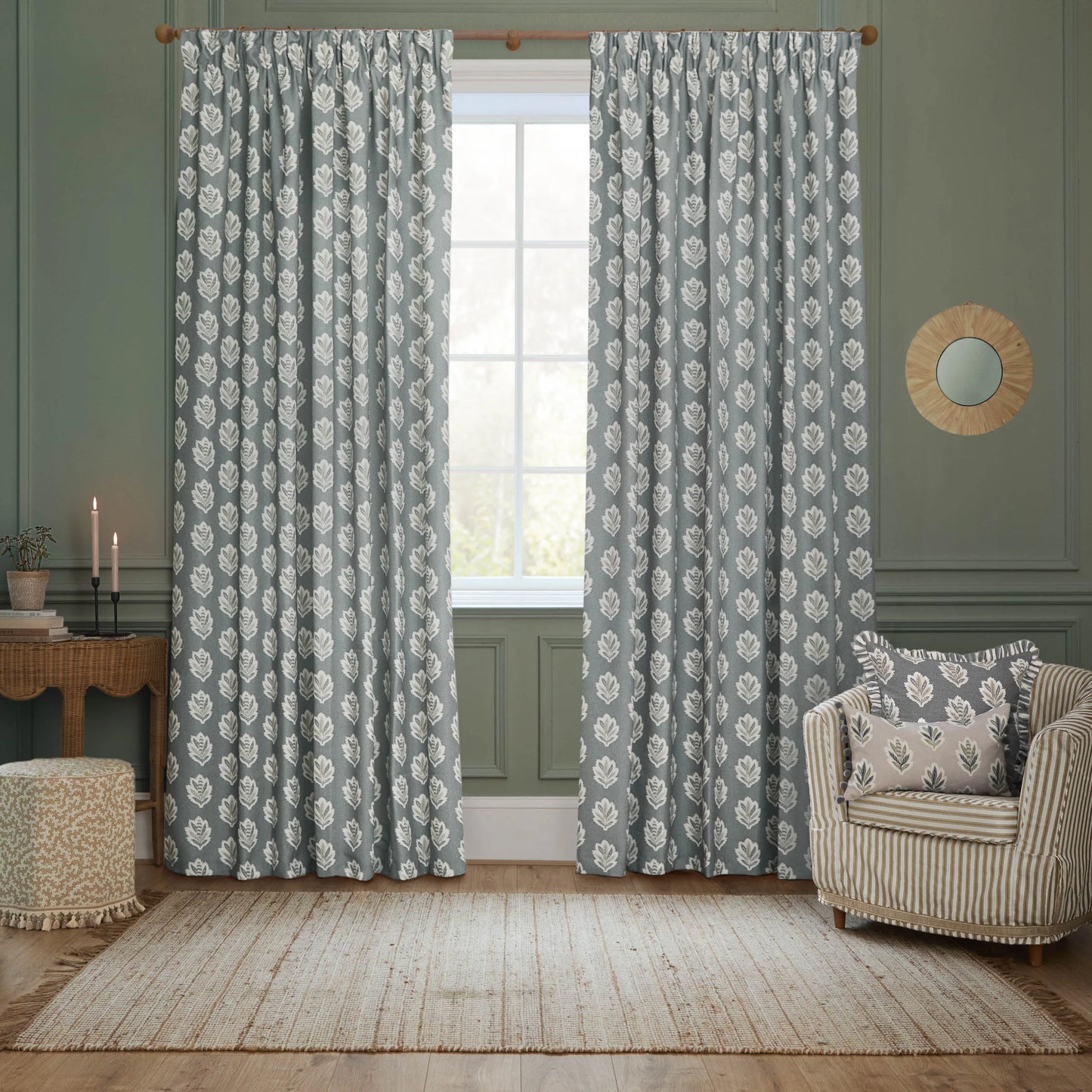 Sanderson Sessile Leaf Pencil Pleat Curtains - Delph Blue