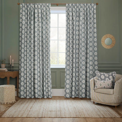 Sanderson Sessile Leaf Pencil Pleat Curtains - Delph Blue