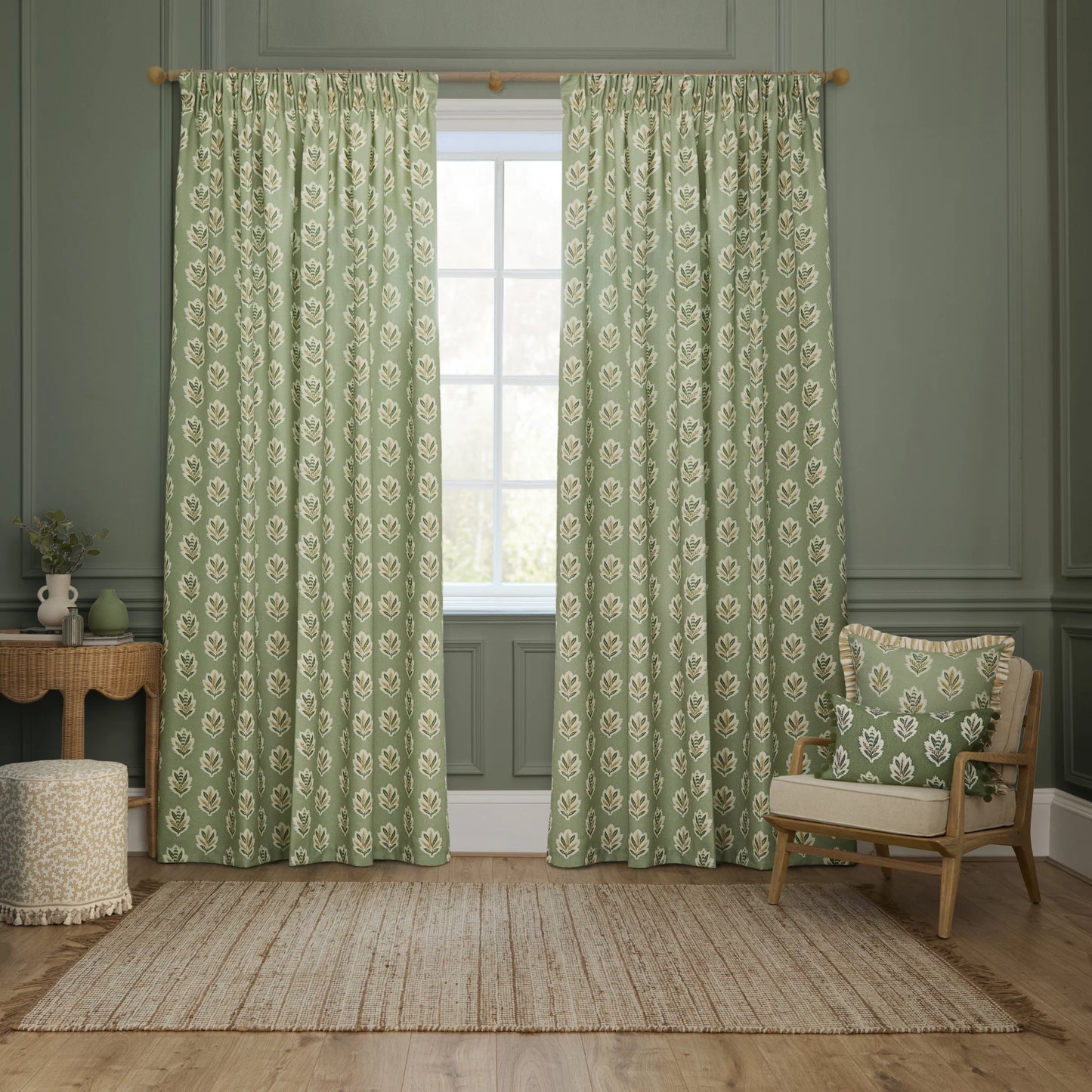 Sanderson Sessile Leaf Pencil Pleat Curtains - Sage