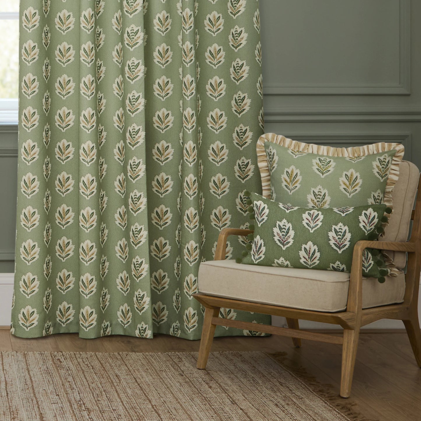 Sanderson Sessile Leaf Pencil Pleat Curtains - Sage