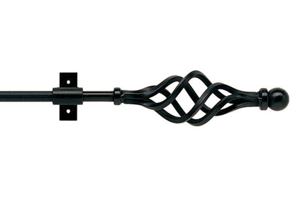 Hallis Artisan Cage 12mm Wrought Iron Metal Curtain Pole - Black