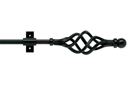Hallis Artisan Cage 12mm Wrought Iron Metal Curtain Pole - Black
