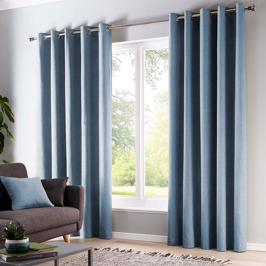 Sorbonne Pair of Eyelet Curtains by Fusion in Light Blue - Pair of Eyelet Curtains - Fusion