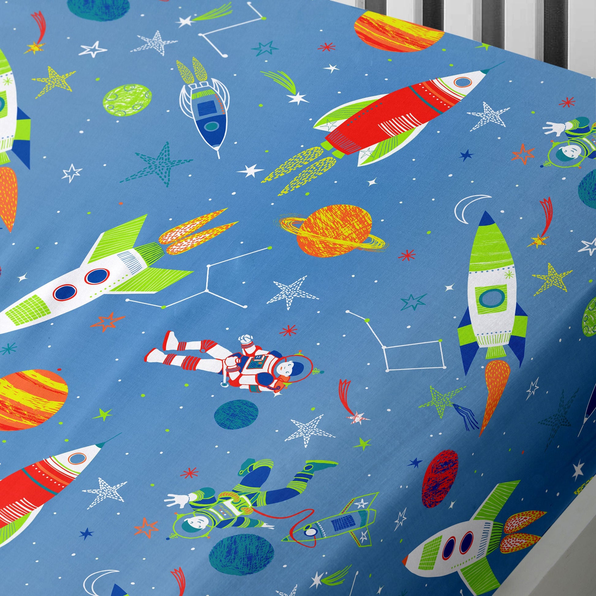Supersonic 25cm Fitted Bed Sheet by Bedlam in Blue - 25cm Fitted Bed Sheet - Bedlam