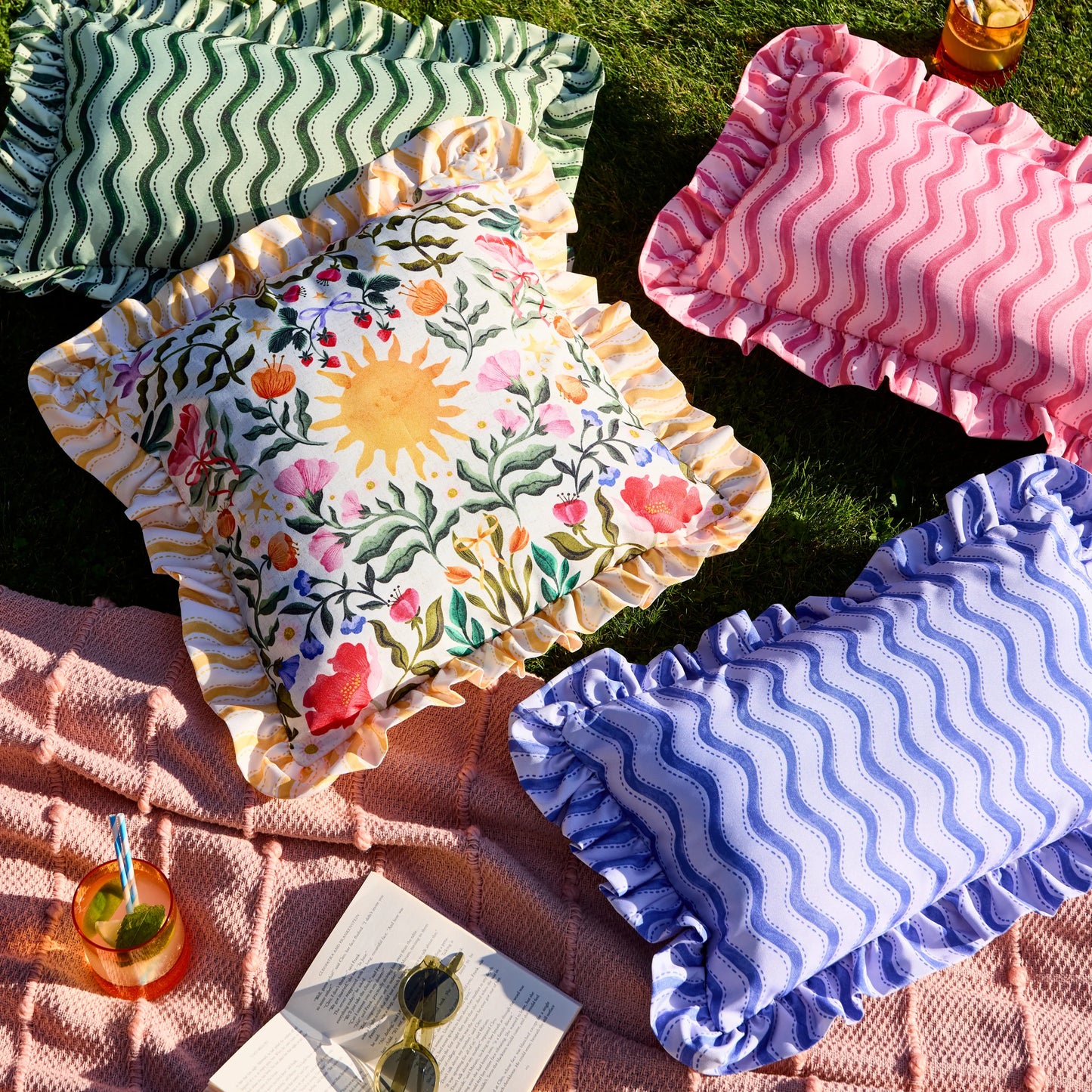 Furn Summer Solstice Wiggly Stripe Outdoor Cushion - Green