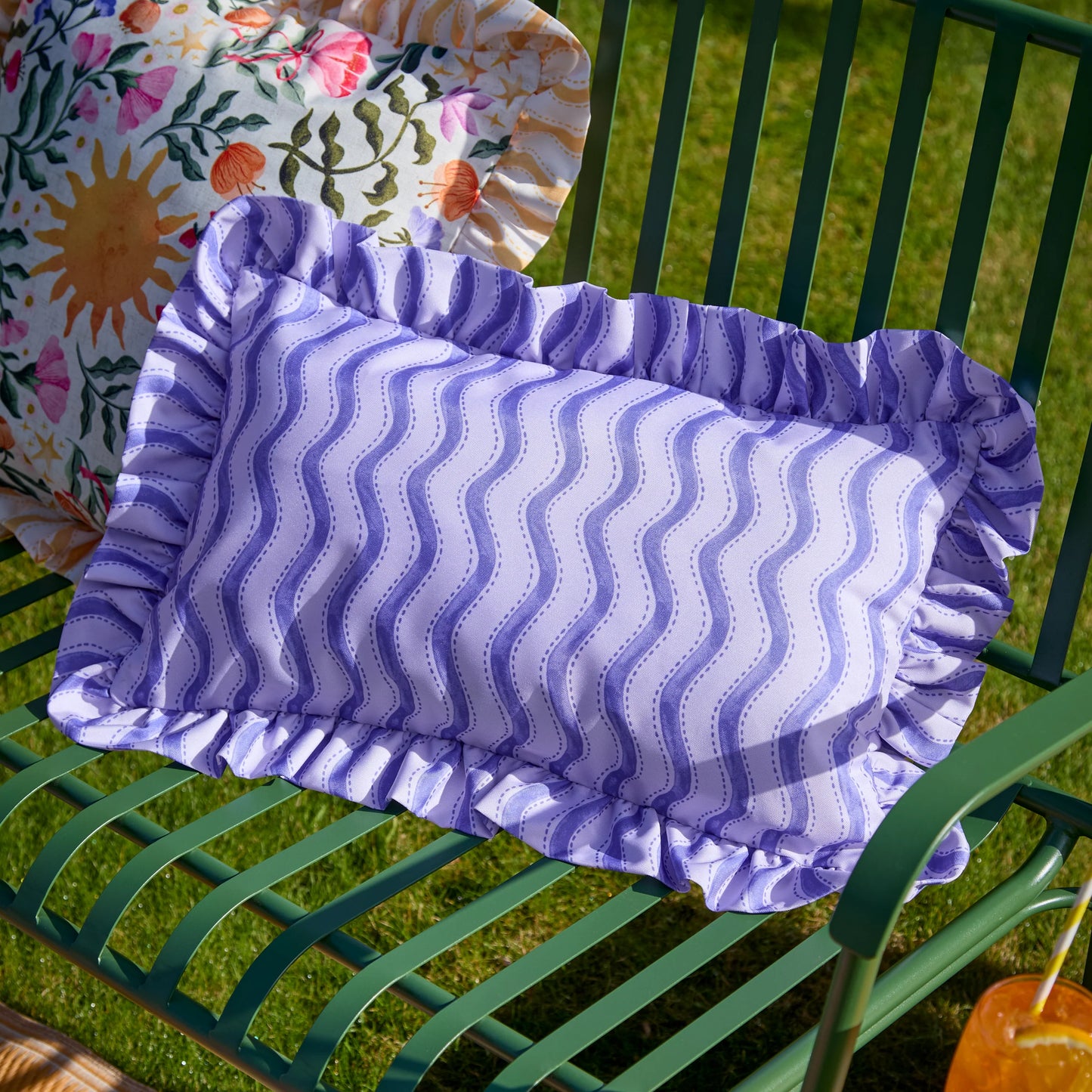 Furn Summer Solstice Wiggly Stripe Outdoor Cushion - Cobalt