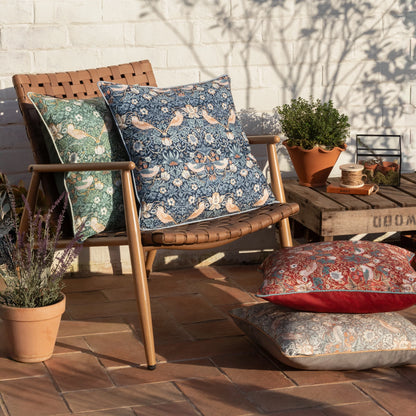 Morris & Co Strawberry Thief Outdoor Cushion - Biscuit