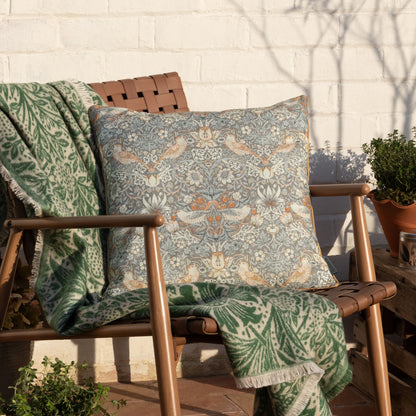 Morris & Co Strawberry Thief Outdoor Cushion - Biscuit