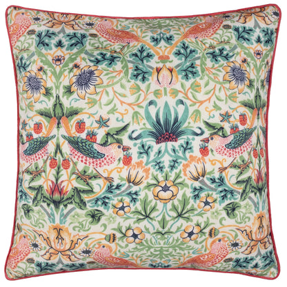 Morris & Co Strawberry Thief Outdoor Cushion - Coral/Leaf Green
