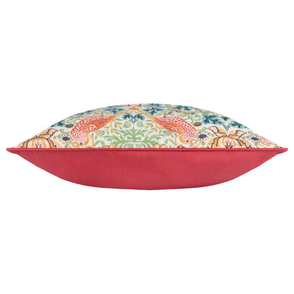 Morris & Co Strawberry Thief Outdoor Cushion - Coral/Leaf Green