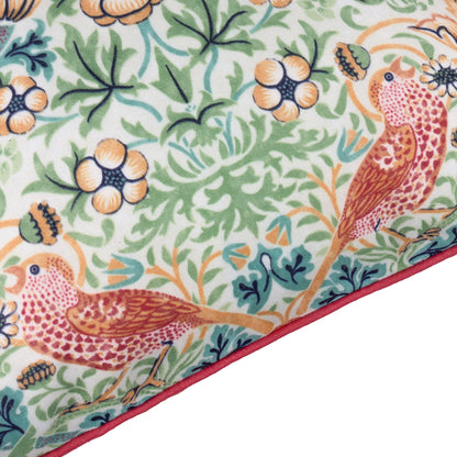Morris & Co Strawberry Thief Outdoor Cushion - Coral/Leaf Green