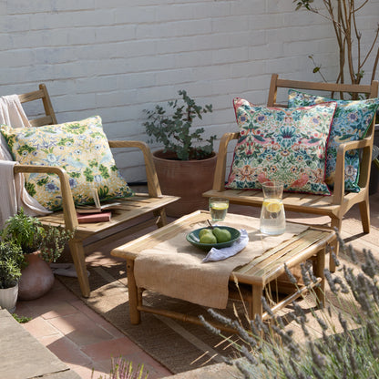 Morris & Co Strawberry Thief Outdoor Cushion - Coral/Leaf Green