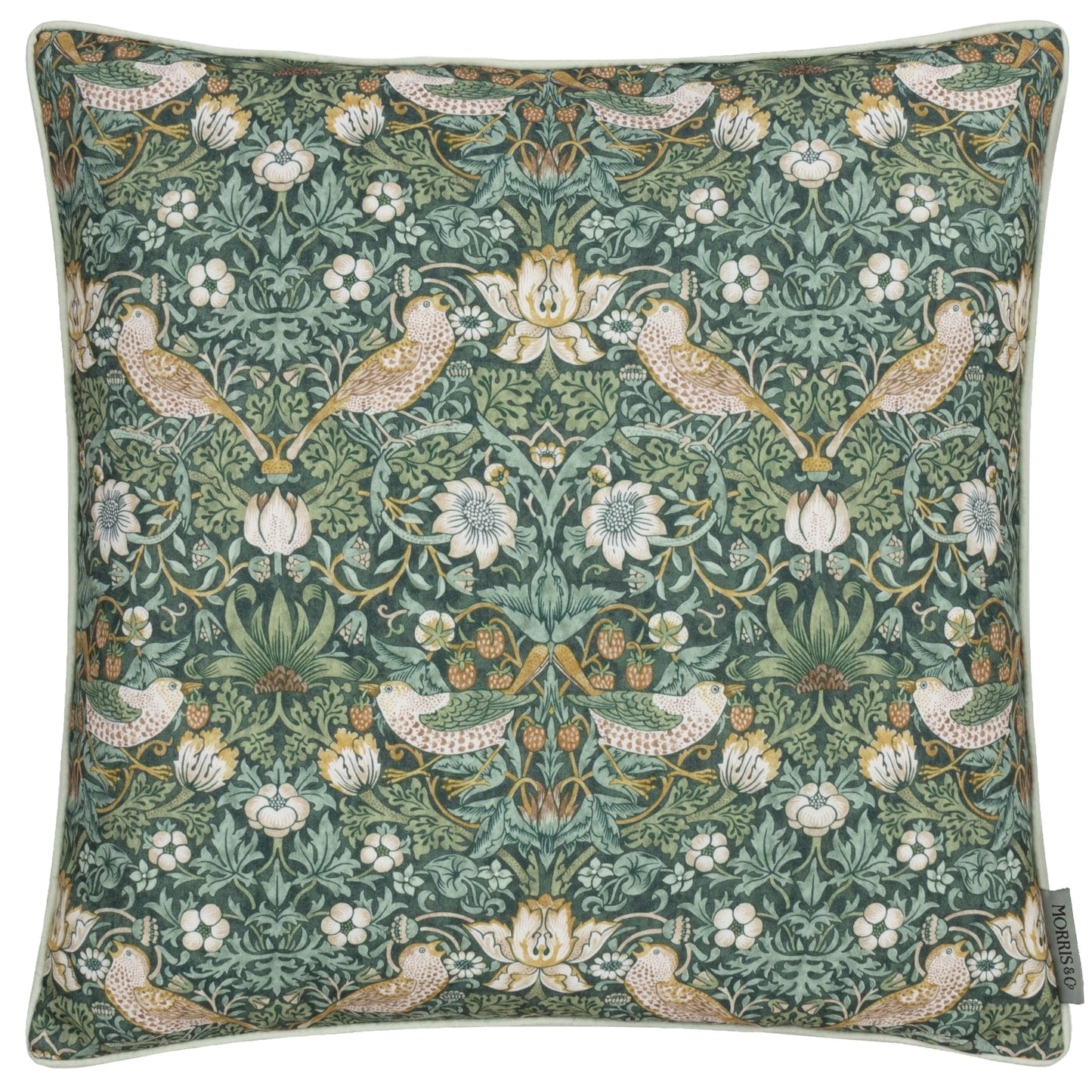 Morris & Co Strawberry Thief Outdoor Cushion - Forest Green