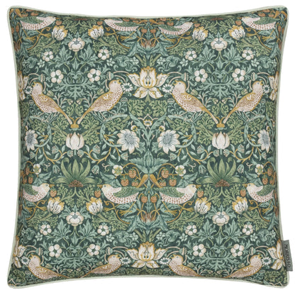 Morris & Co Strawberry Thief Outdoor Cushion - Forest Green