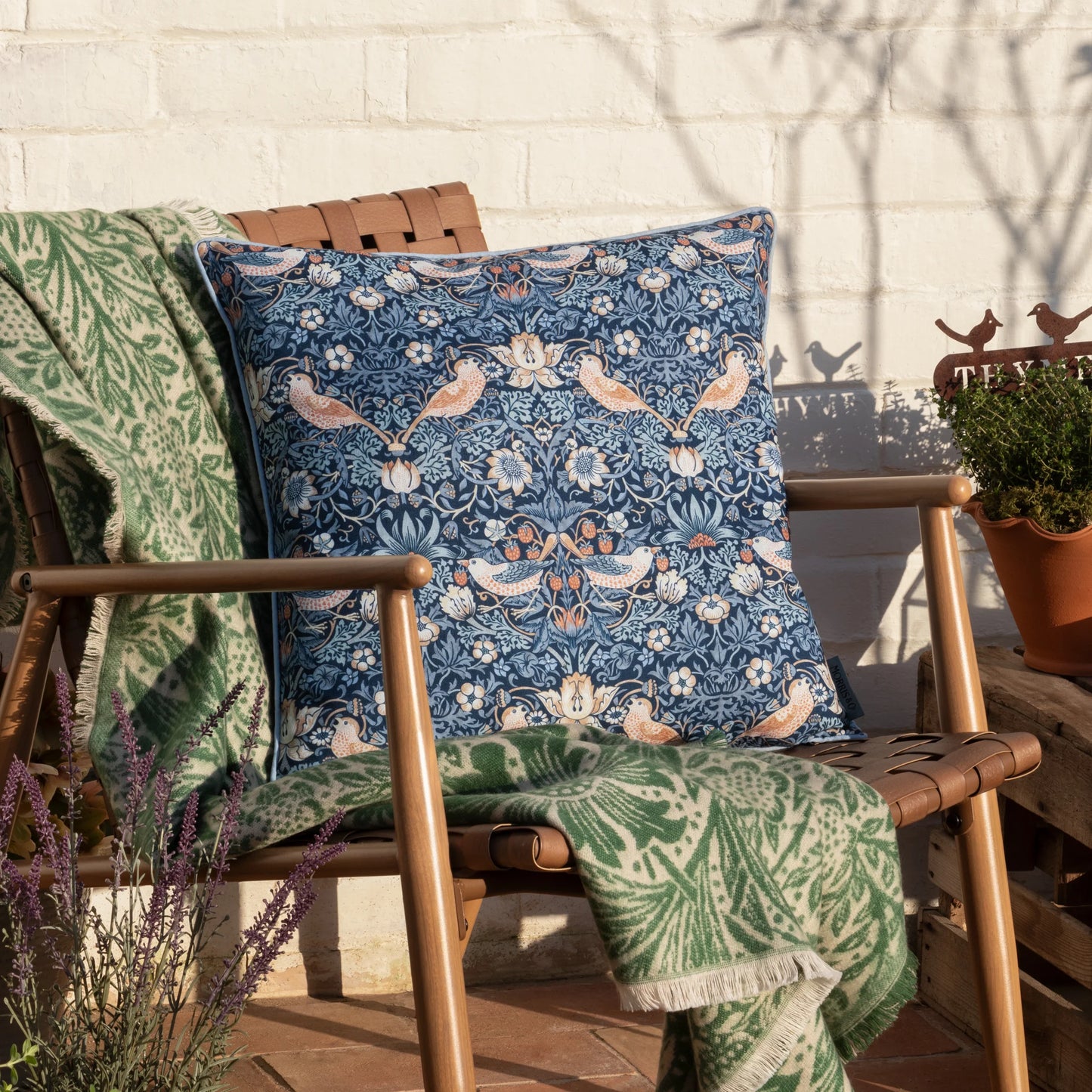 Morris & Co Strawberry Thief Outdoor Cushion - Indigo