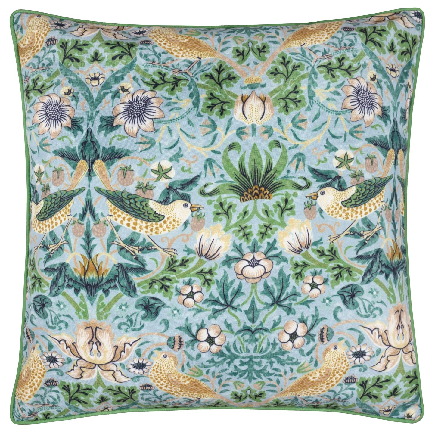 Morris & Co Strawberry Thief Outdoor Cushion - Mineral/Yellow