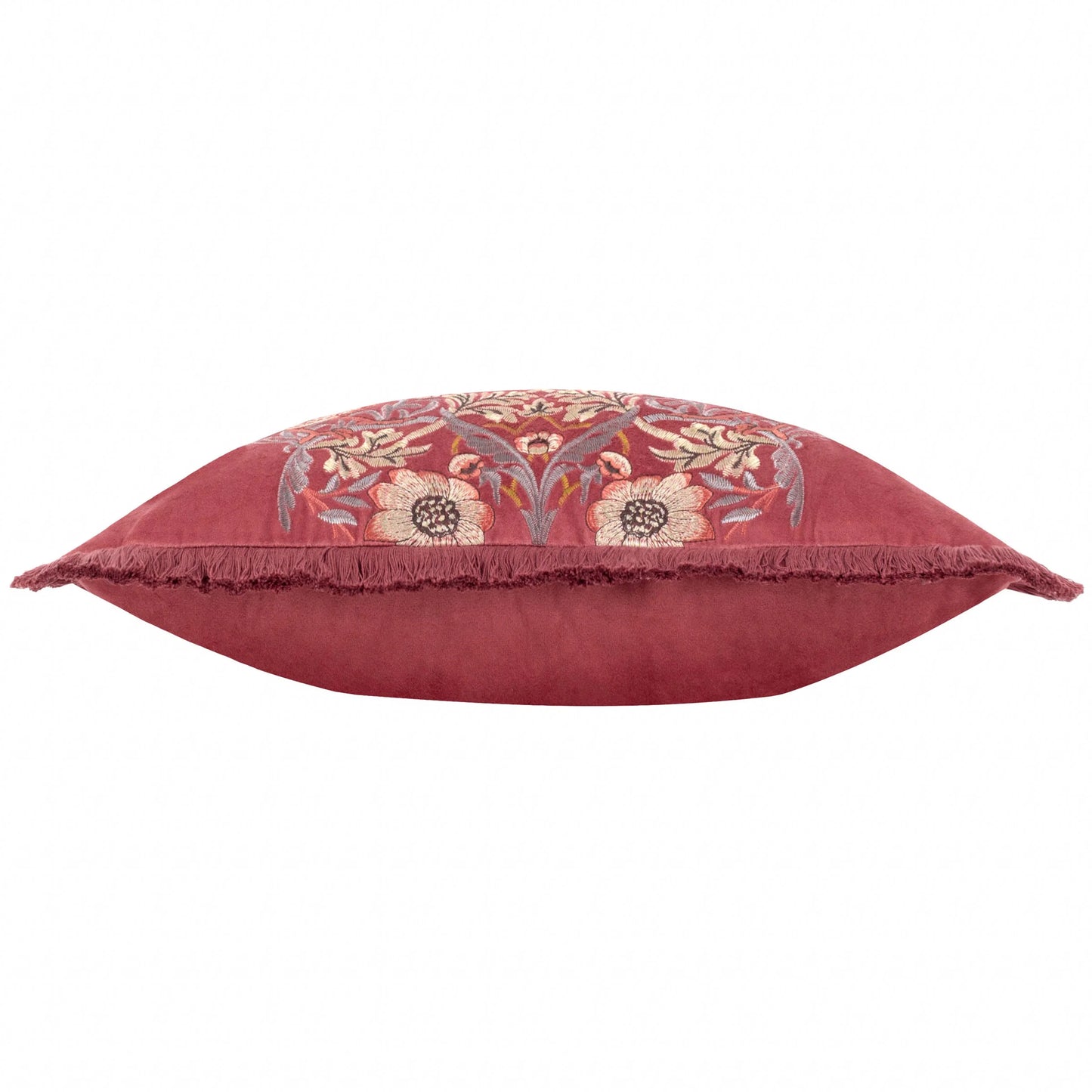 Morris & Co Strawberry Thief Embroidered Velvet Cushion - Berry
