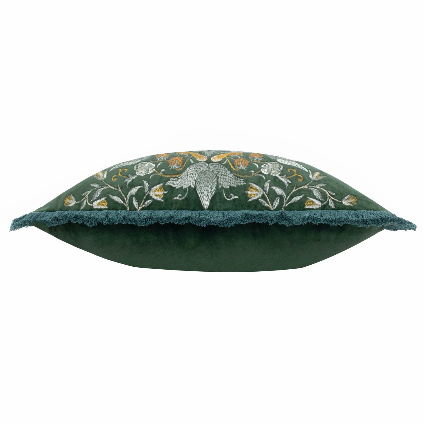 Morris & Co Strawberry Thief Embroidered Velvet Cushion - Forest