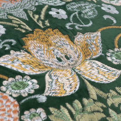 Morris & Co Strawberry Thief Embroidered Velvet Cushion - Forest