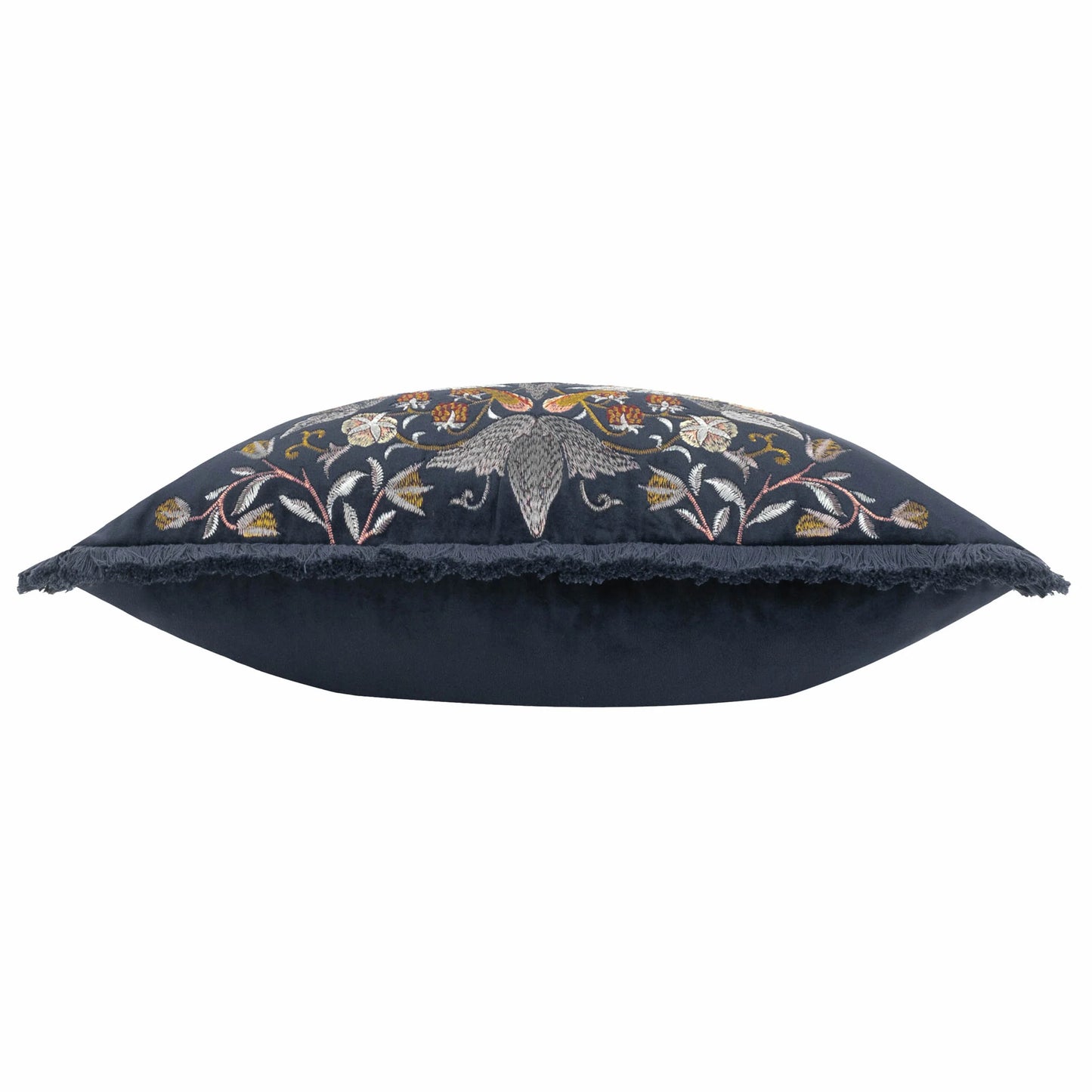 Morris & Co Strawberry Thief Embroidered Velvet Cushion - Indigo
