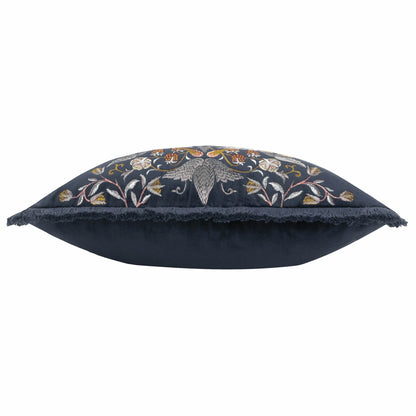 Morris & Co Strawberry Thief Embroidered Velvet Cushion - Indigo