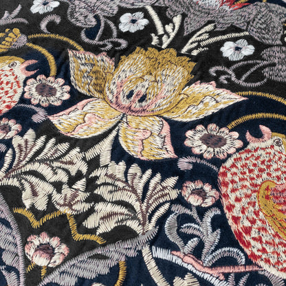 Morris & Co Strawberry Thief Embroidered Velvet Cushion - Indigo