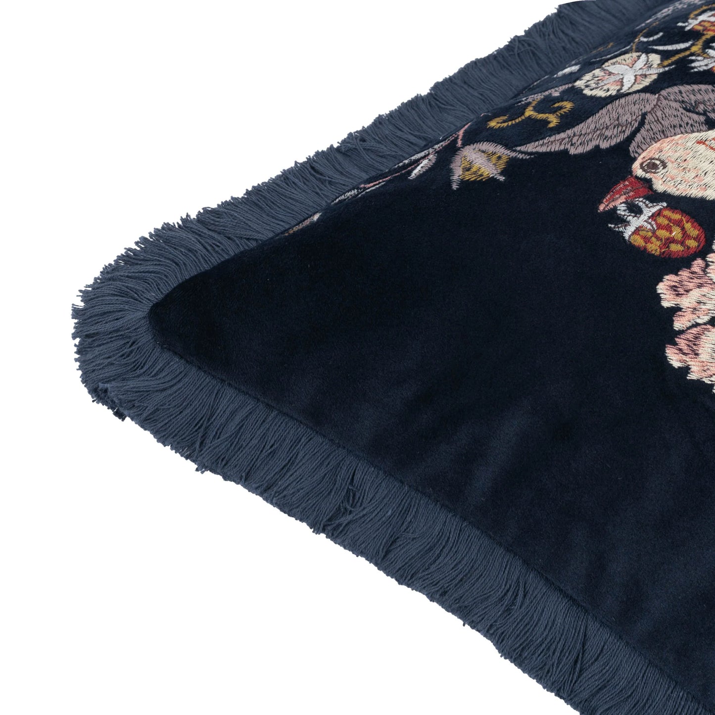 Morris & Co Strawberry Thief Embroidered Velvet Cushion - Indigo